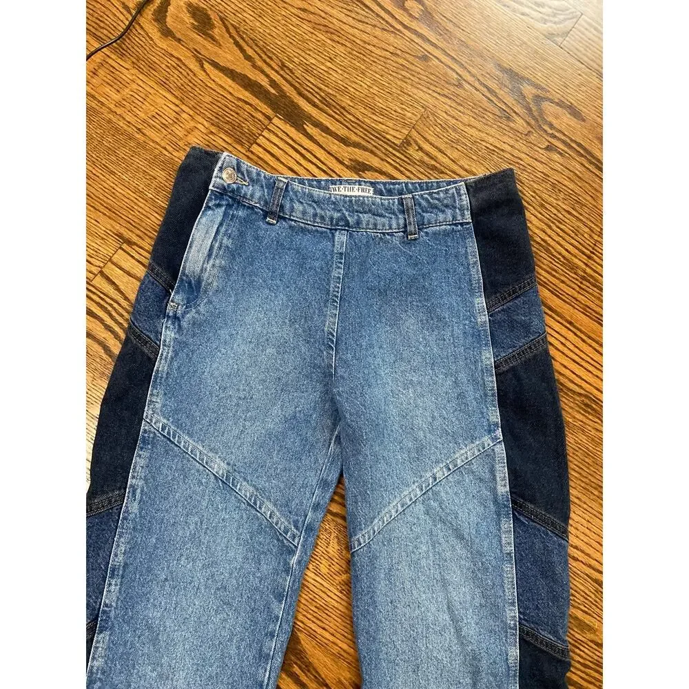 We The Free Moonlit Moto Slim Bootcut Colorblock jeans with button cuff - Picture 2 of 16
